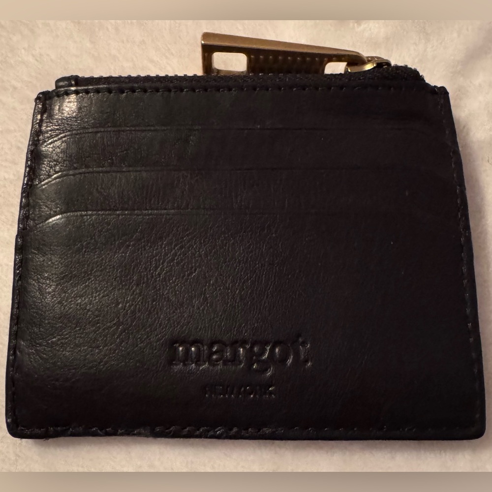 Margot New York Emmy Black Leather Zip Card Wallet